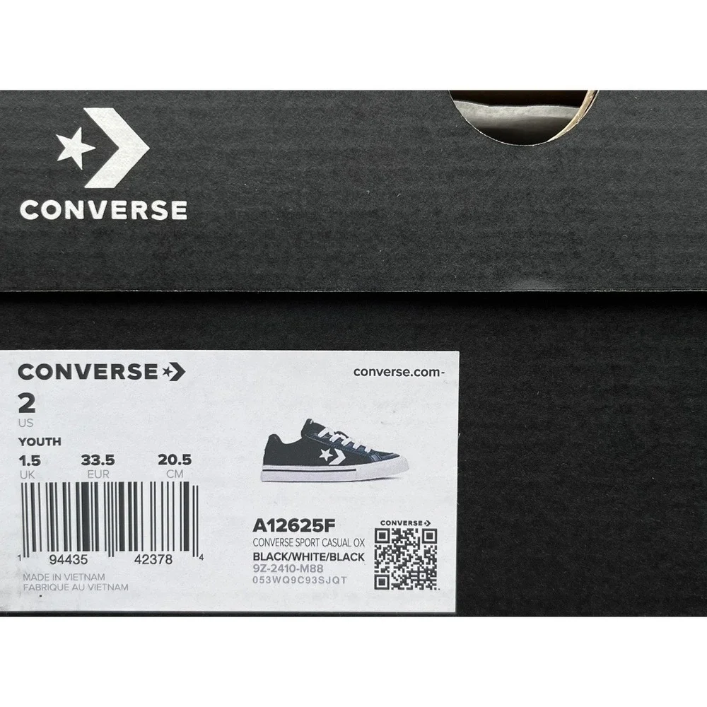 Converse Youth Boys Slip-on Skate Sneaker Size 2 Black-White Canvas Casual Shoes